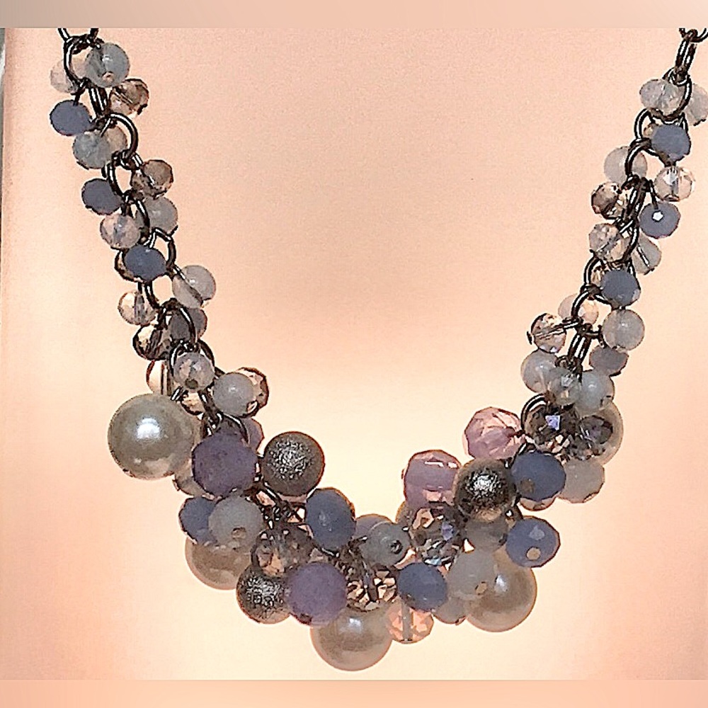 VINTAGE Blue White Silver Beaded necklace Metallic Festive Feminine ChaCha style - Picture 5 of 5